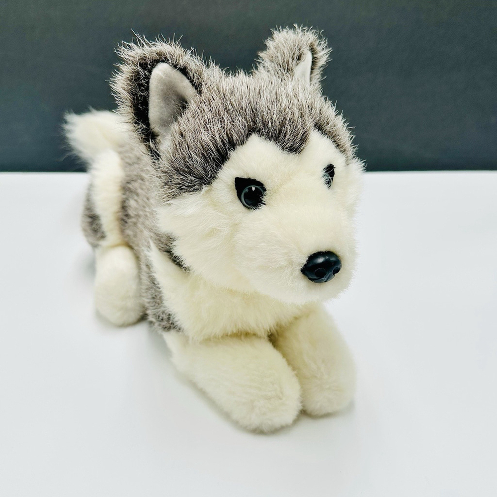 1996 Husqvarna Siberian Husky Wolf Dog Plush Puppy 15” Laying Stuffed Animal